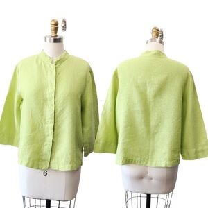 Bryn Walker Lime Green Linen Button Front Top Size Small